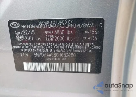 2016 Hyundai Elantra Se from USA, damaged, VIN 5NPDH4AE8GH682280